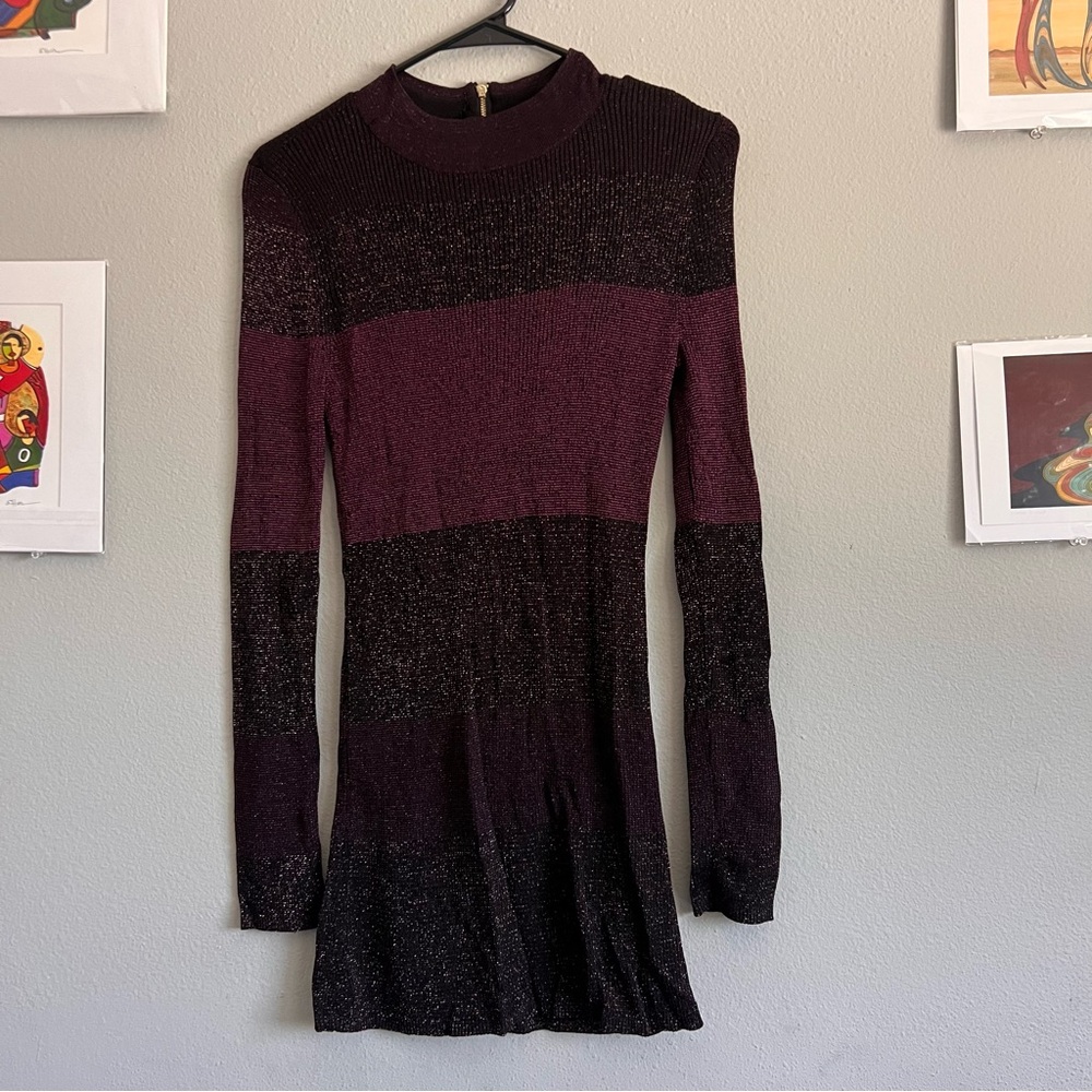 White House Black Market Black and Red Mock Neck Long Sleeve Dress